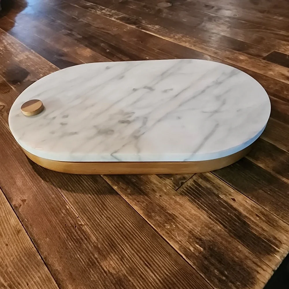 Our Table Wood Marble Cheese Cutting Charcuterie Board Knife Set